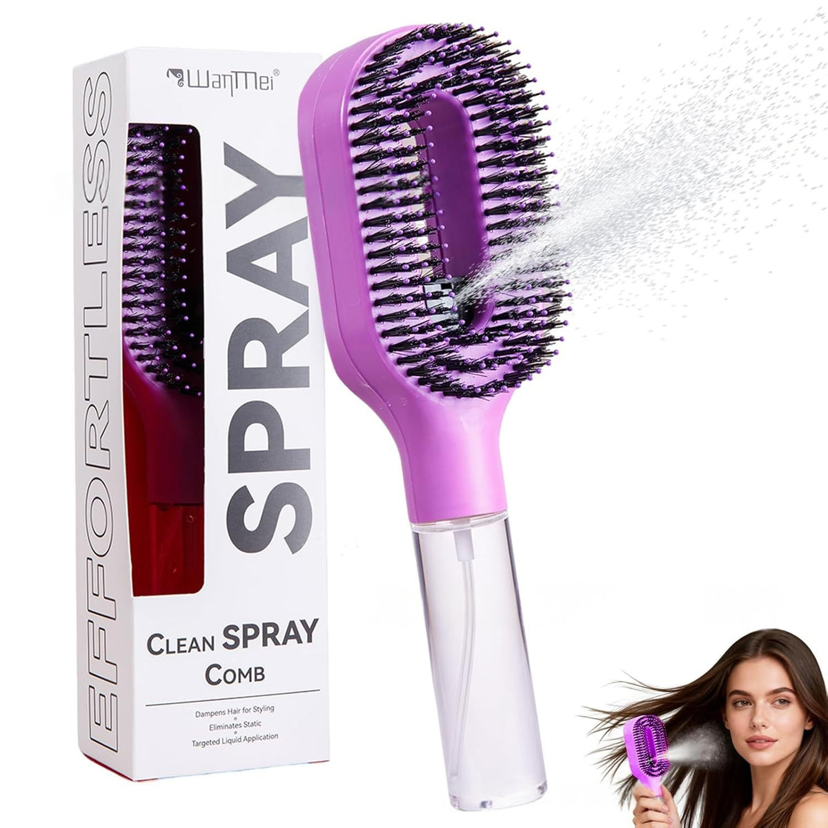 2-in-1 Detangling Hairbrush with Mist Spray Bottle