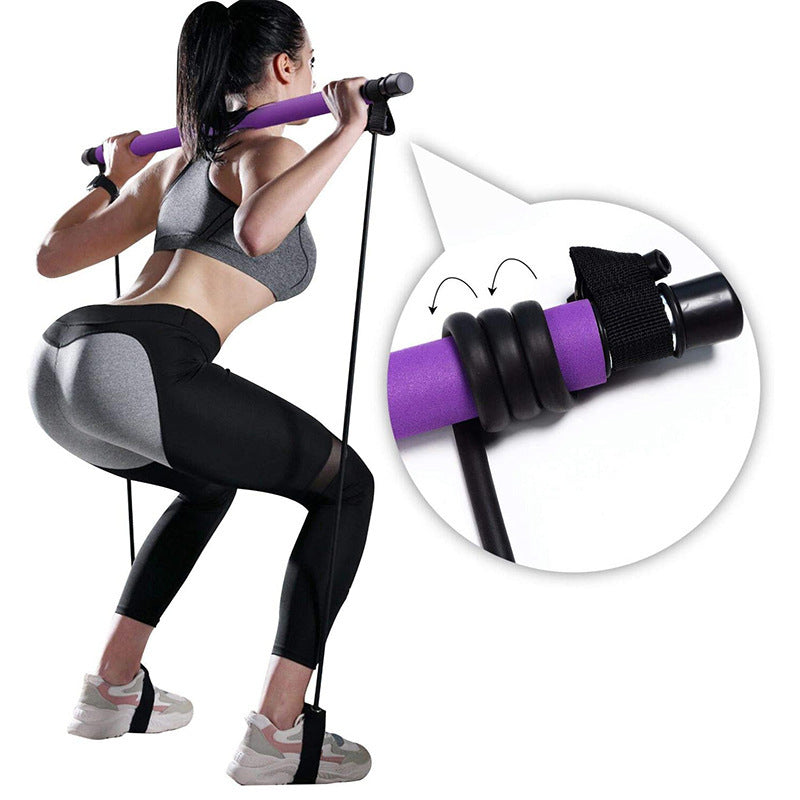 Fitness Pilates Bar with Elastic Resistance Bands for Home Workouts