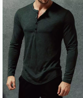 Men's Long-Sleeved Casual Button Pullover T-Shirt