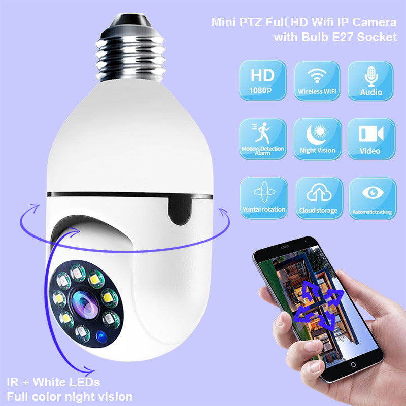 1080P WiFi Bulb Security Camera With 4X Zoom And Motion Alarm
