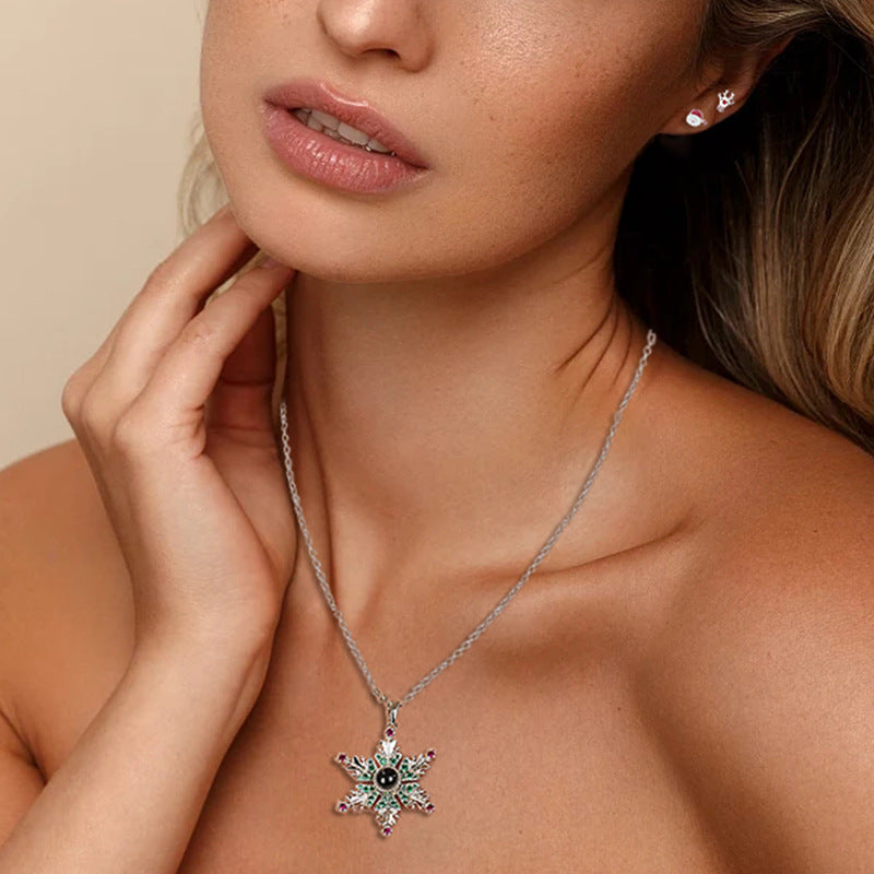 Christmas Snowflake Projection Necklace for Couples Gifts