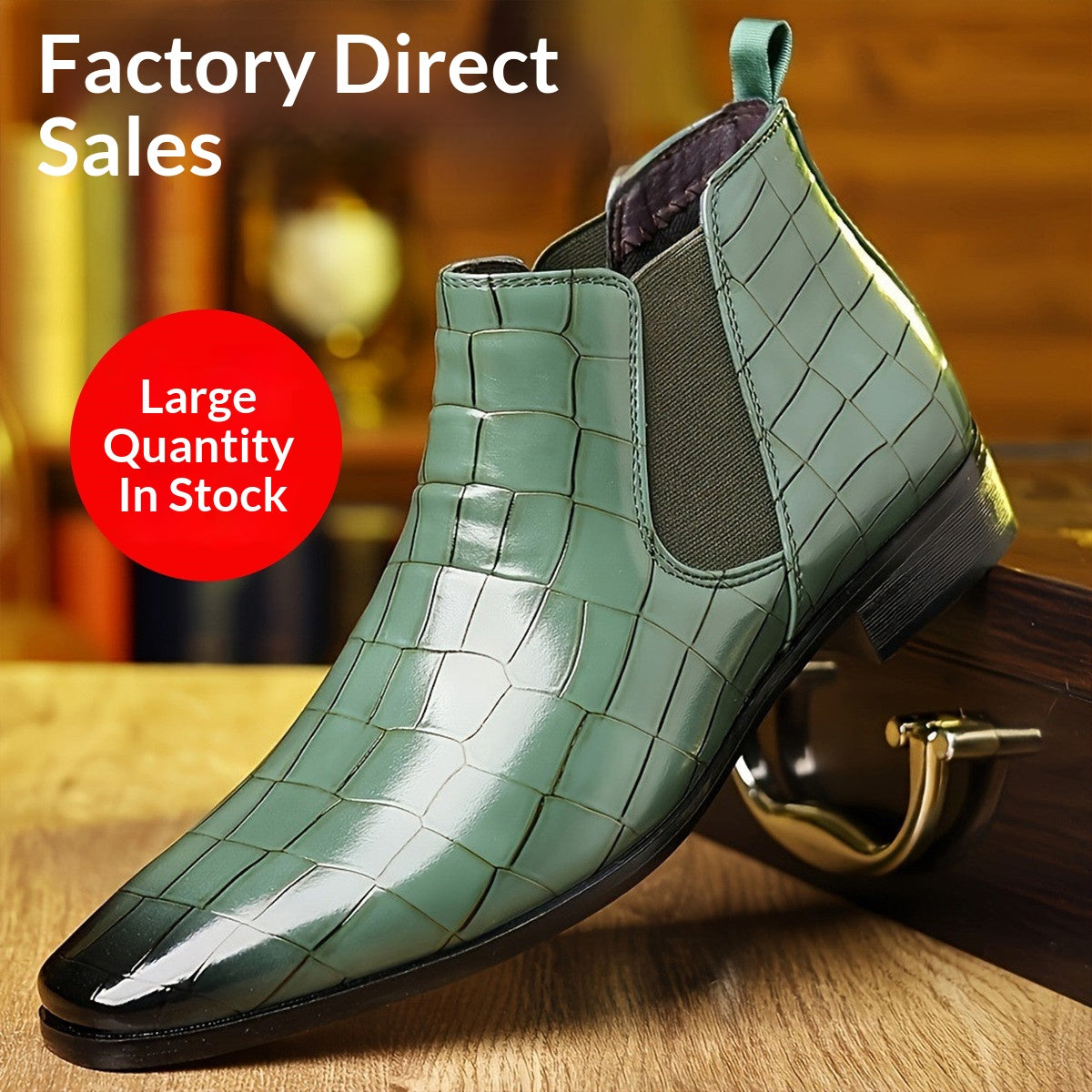 Men's Elegant Leather Shoes with Plaid Pattern in Six Colours