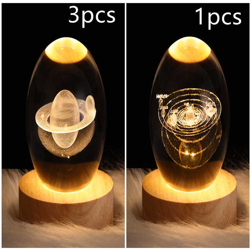 LED Galaxy Crystal Ball Night Light With Solid Wood Base
