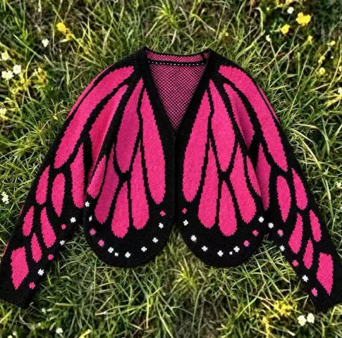 Women's Butterfly Knit Cardigan Sweater with Open Front, Long Sleeve