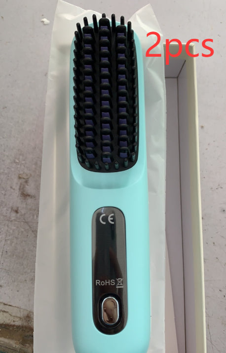 2-in-1 Cordless Hair Straightener Brush, USB Rechargeable
