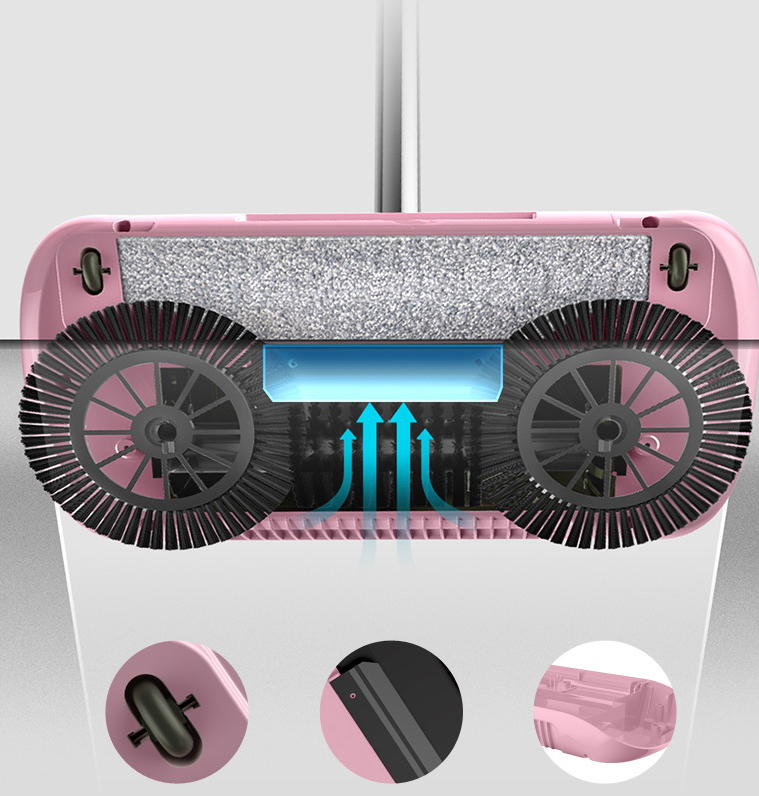 3-in-1 Hand Push Sweeper with Broom, Dustpan and Bin for Floors