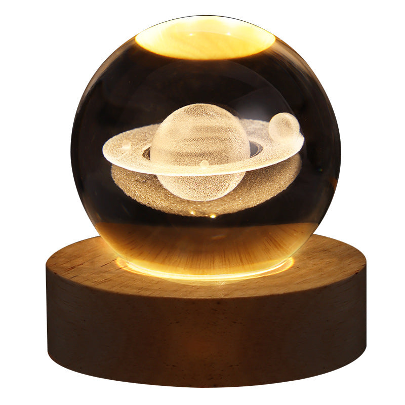 LED Galaxy Crystal Ball Night Light With Solid Wood Base