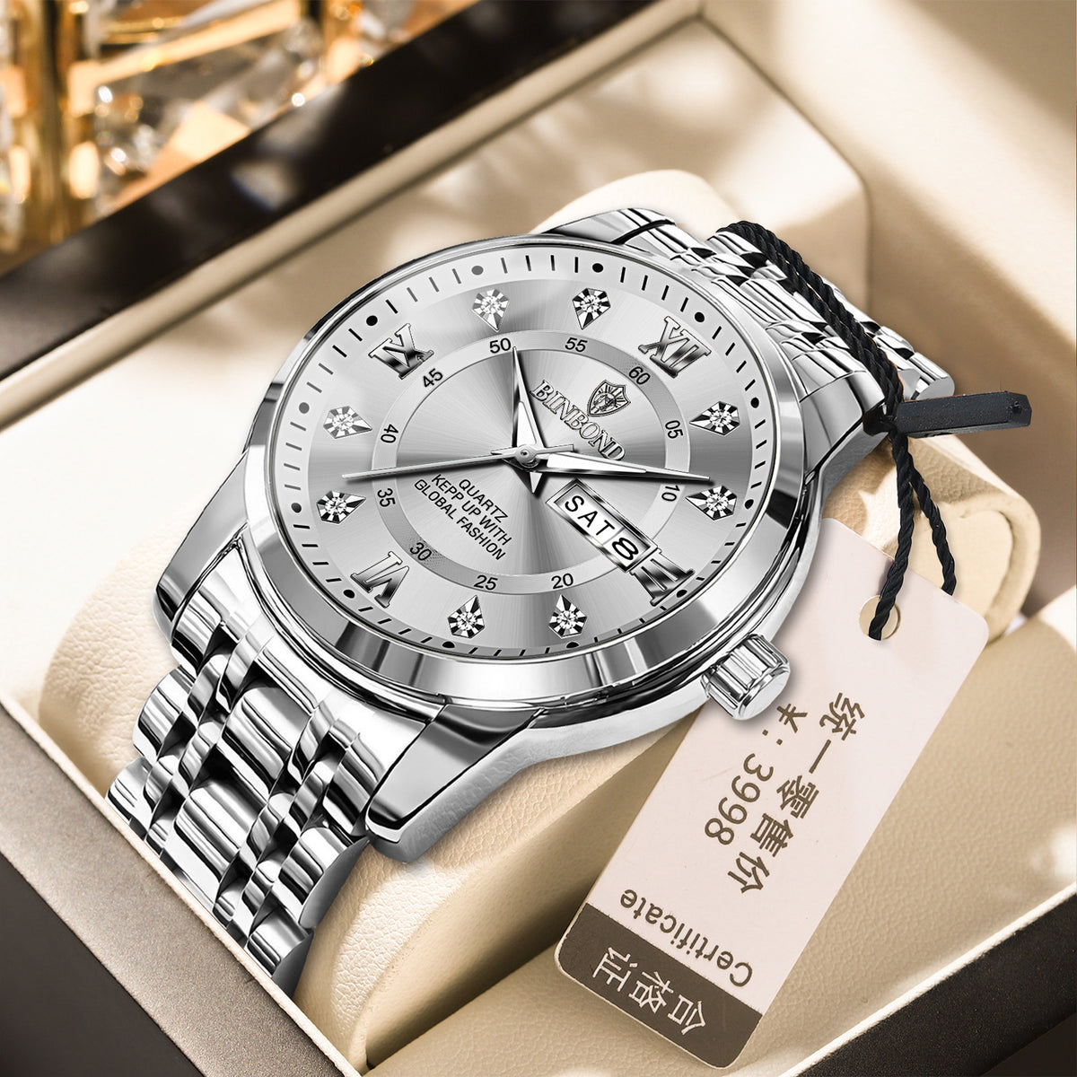 Light-Luxury Business Quartz Watch For Men In Steel And Gold