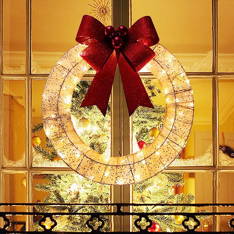 50cm Christmas Garland with Warm LED Lights and Big Bow