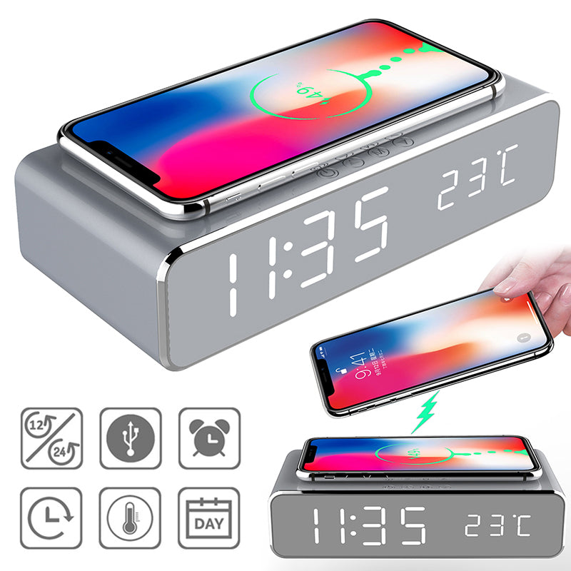 LED Digital Alarm Clock with Wireless Phone Charger for Bedside