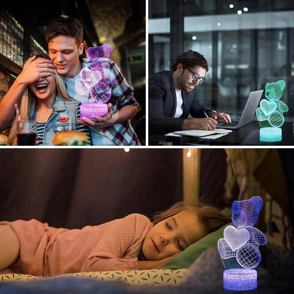 3D Acrylic USB LED Night Light with Touch or Remote Colours