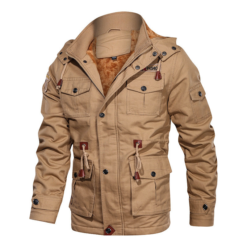Men's Winter Fleece Hooded Jacket, Warm Thick Outerwear