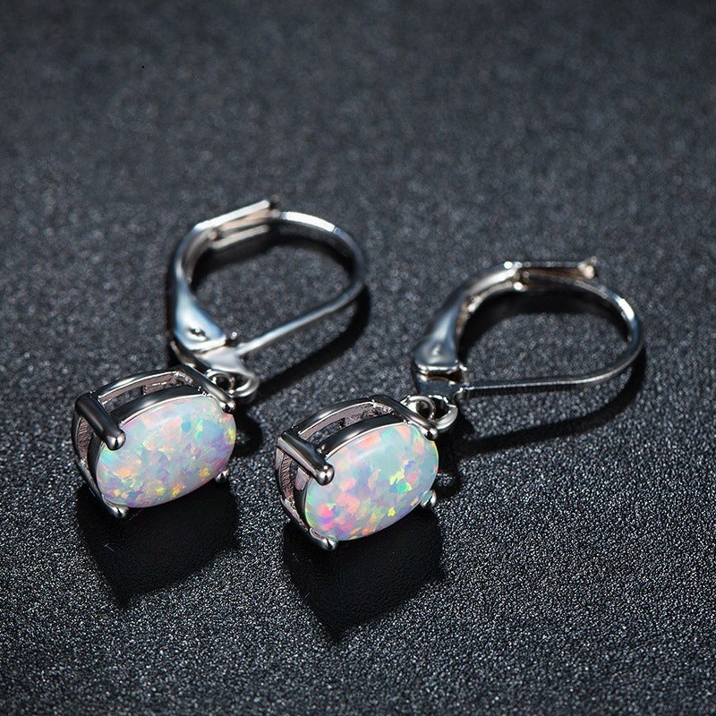 Four-Claw Oval Opal Earrings in Gold Rose Gold or Silver