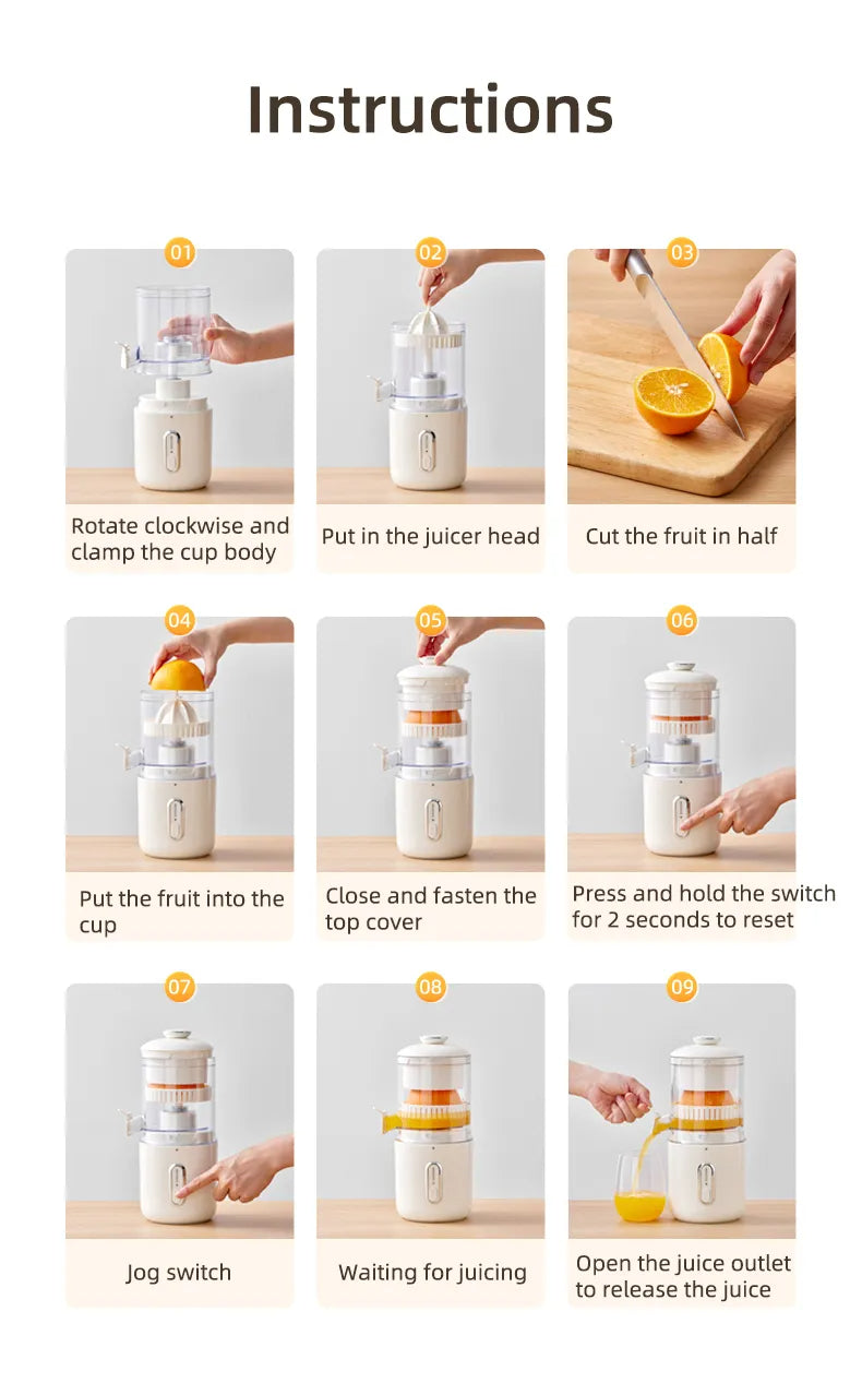 Wireless Electric Orange Juicer With USB Charging, One Button