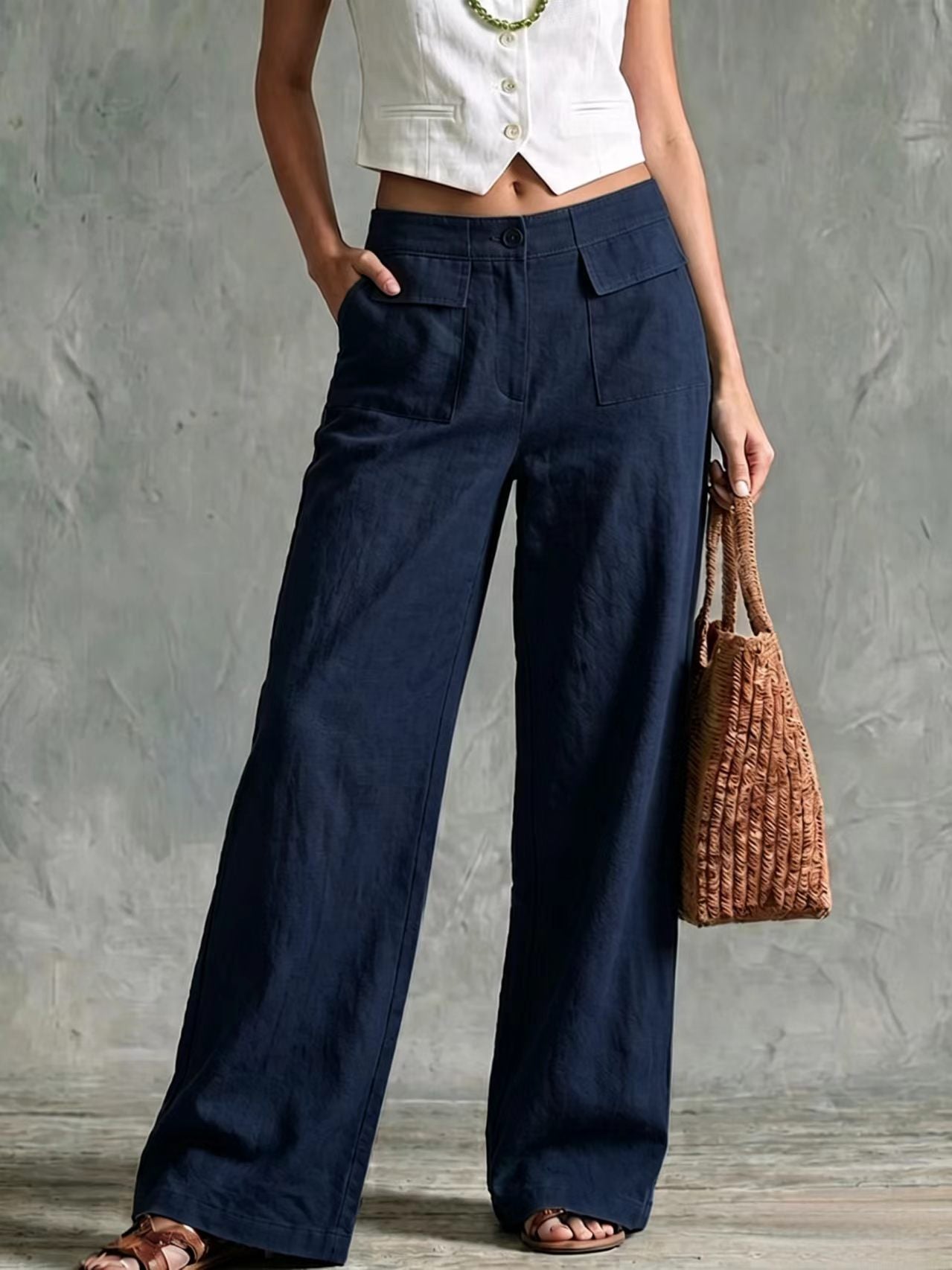 Women's Loose Fit Elastic Waist Trousers in Solid Colours