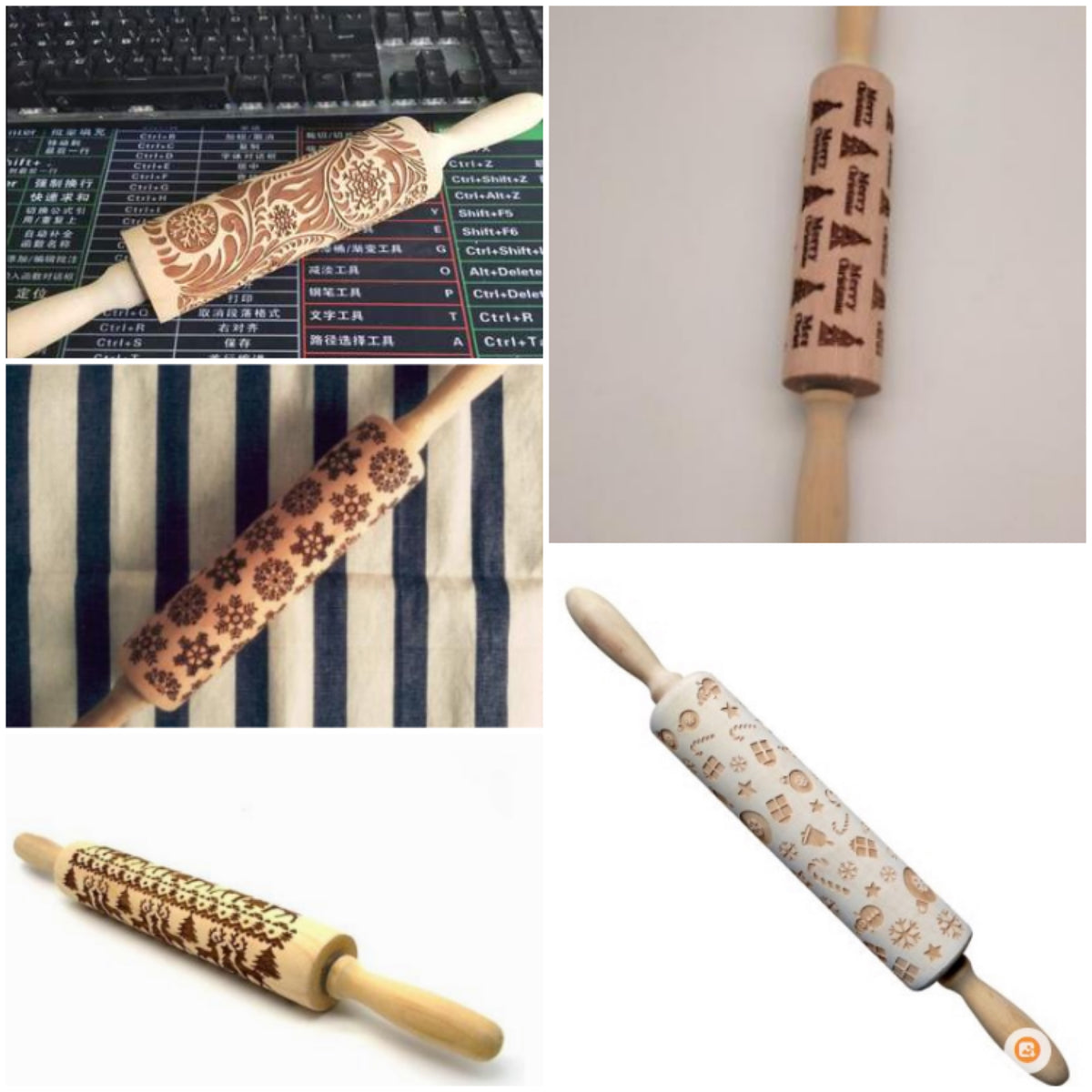 Wooden Christmas Embossing Rolling Pin for Cookies and Dough