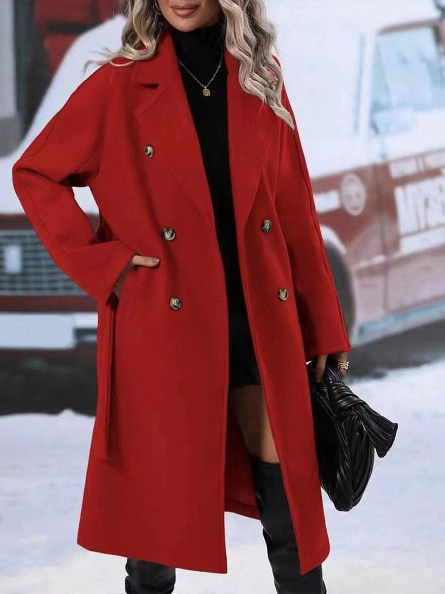 Women's Double-Breasted Trench Coat With Belt, Long Winter Jacket