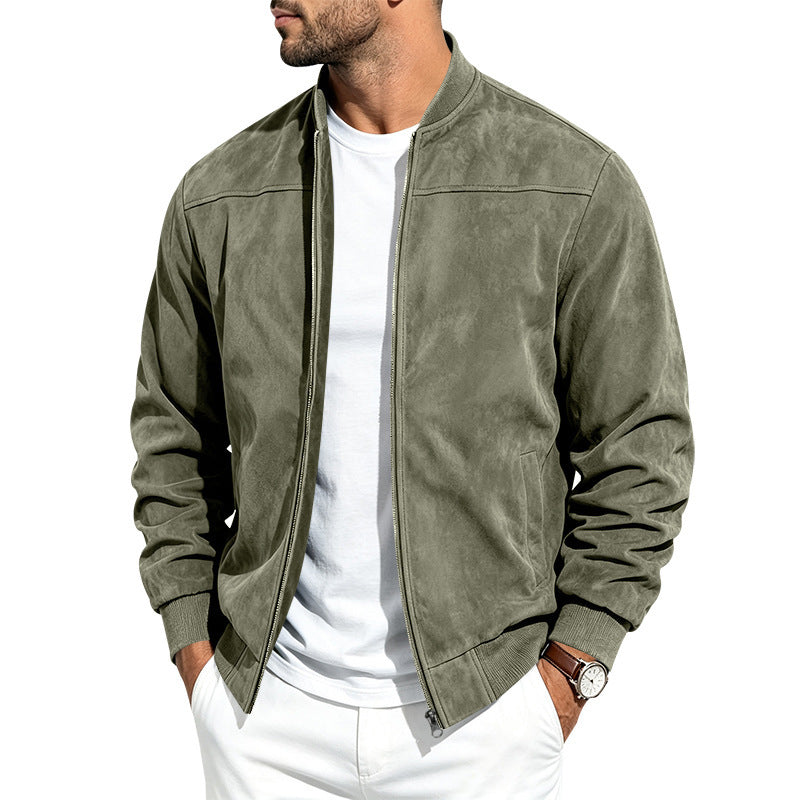 Men's Suede Zip-Up Jacket With Full Zip Closure, Casual Fit