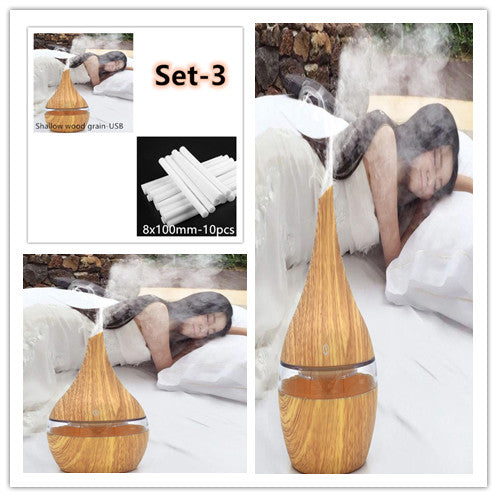 LED Essential Oil Aroma Diffuser with Wood Grain Finish and USB Power