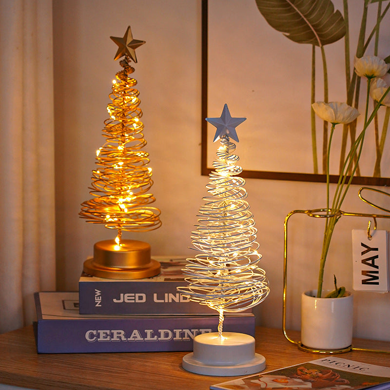 LED Christmas Tree Spiral Light Wrought Iron Table Ornament