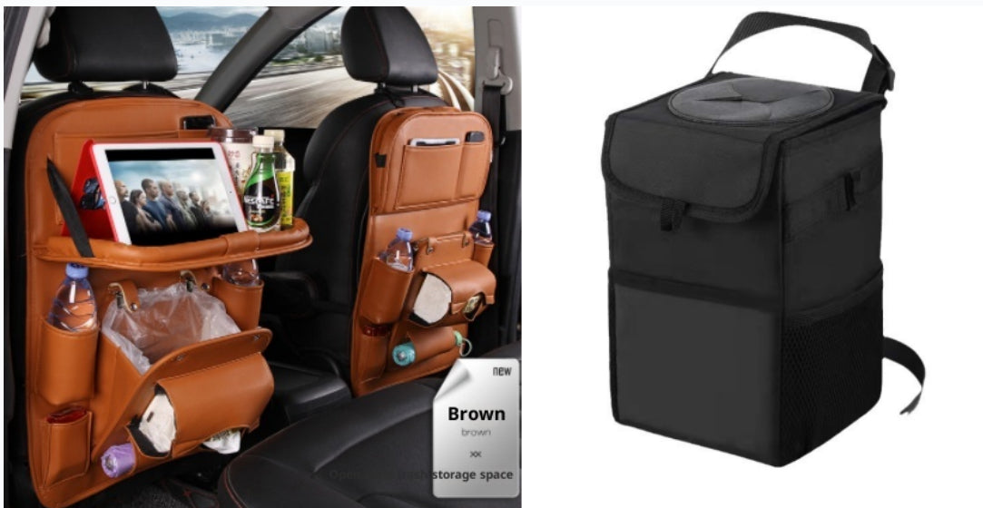 PU Leather Car Seat Back Storage Bag With Multiple Pockets