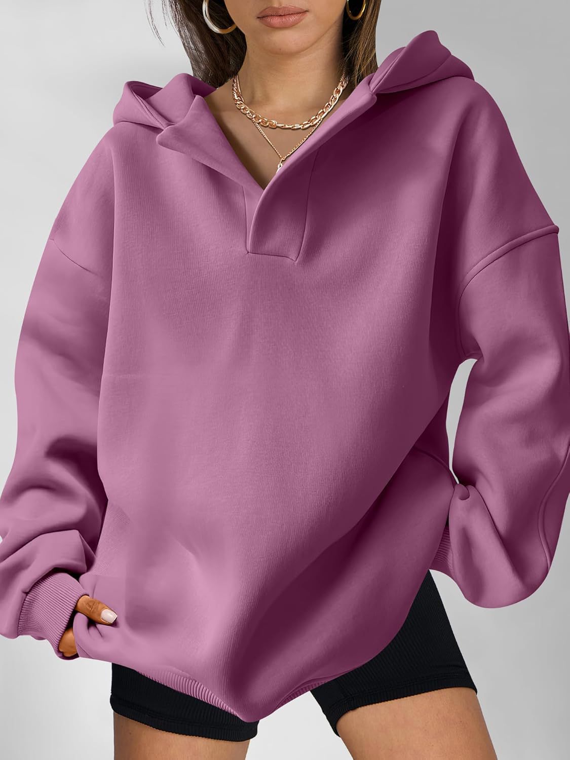 Women's Solid Colour Loose Hoodie with Long Sleeves