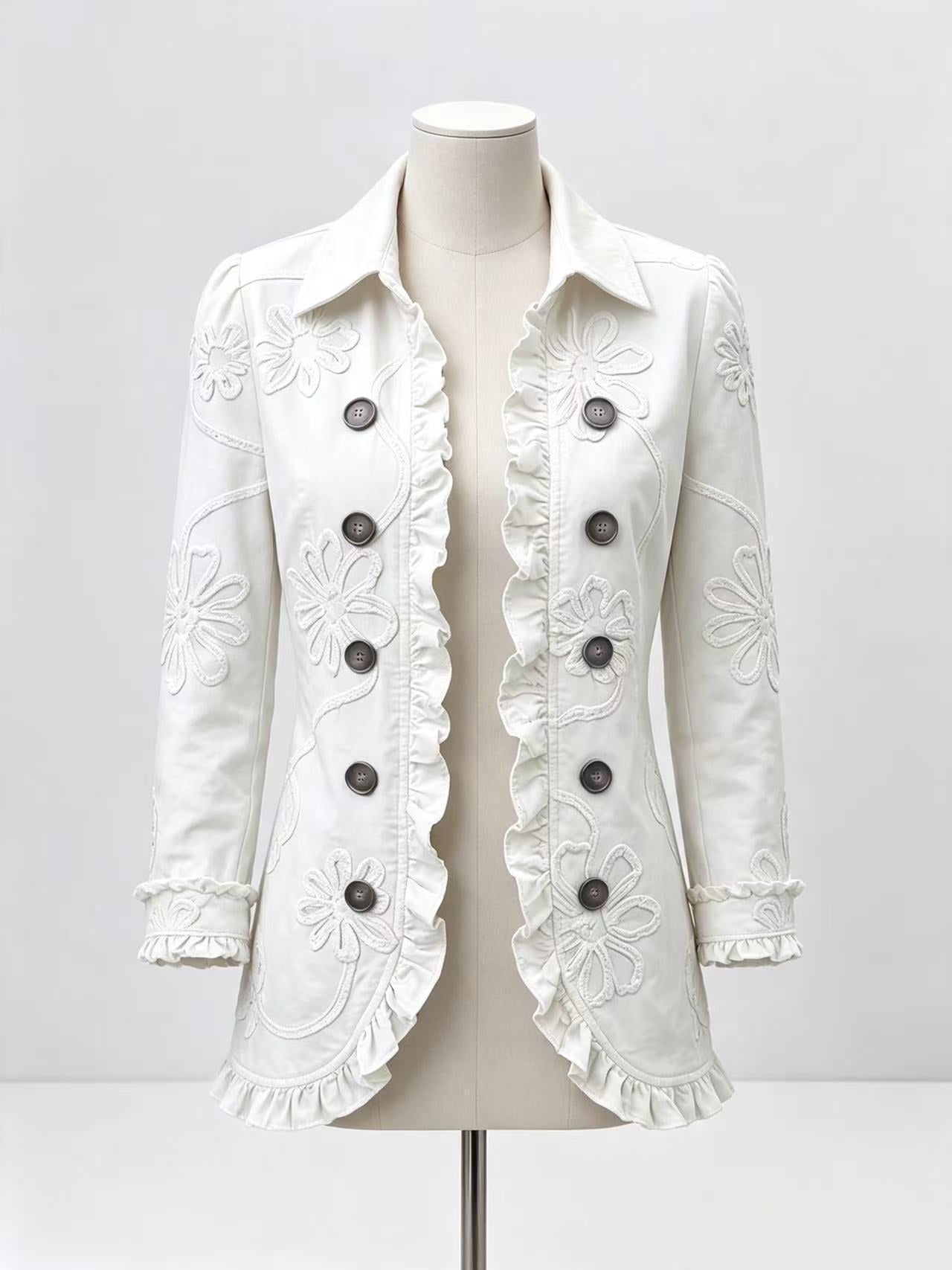 Women's Pleated Lapel Blazer Jacket, Solid Colour Ruffled