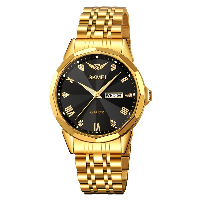 Men's Business Quartz Watch with Calendar and Solid Steel Strap