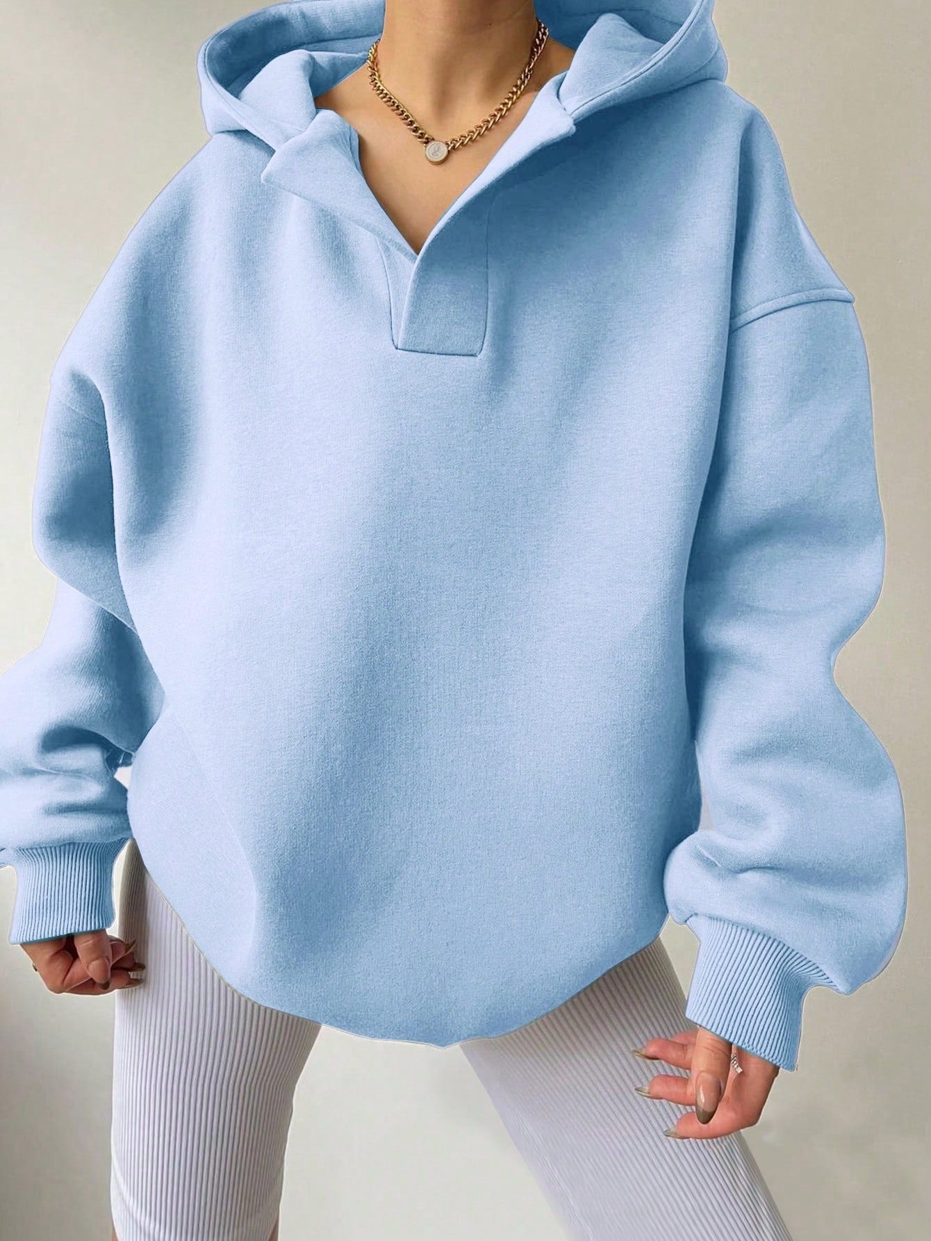 Women's Solid Colour Loose Hoodie with Long Sleeves