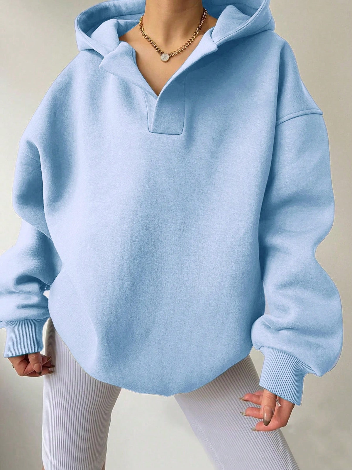 Women's Solid Colour Loose Hoodie with Long Sleeves