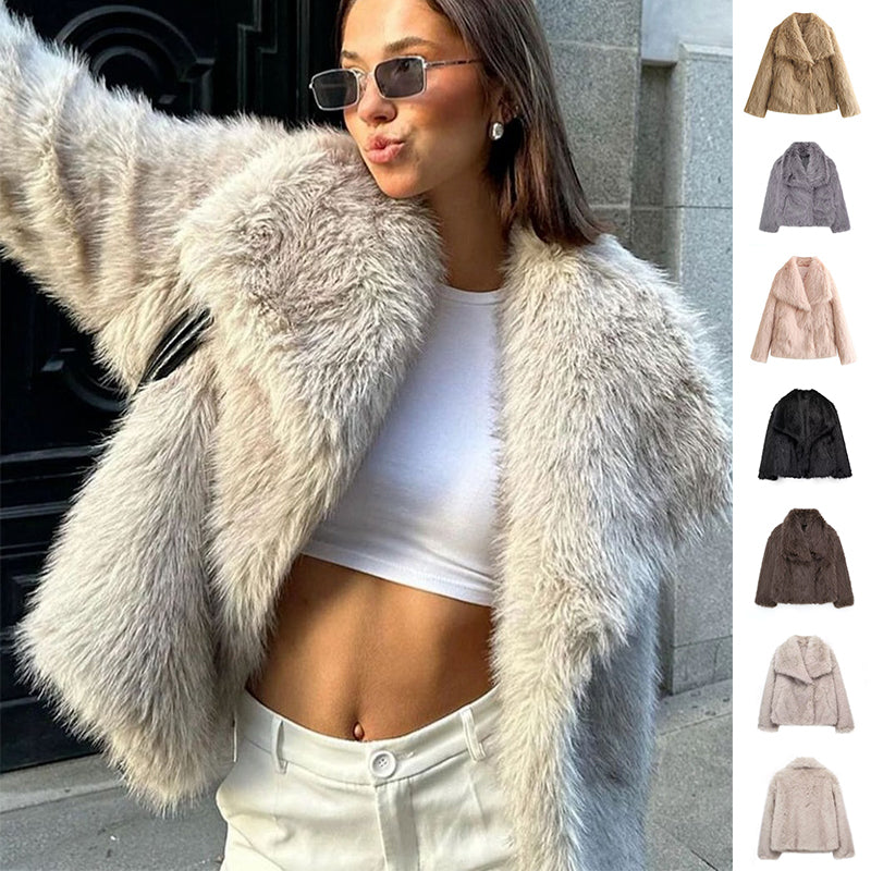 Women's Winter Plush Coat, Fluffy Thick Lapel Jacket