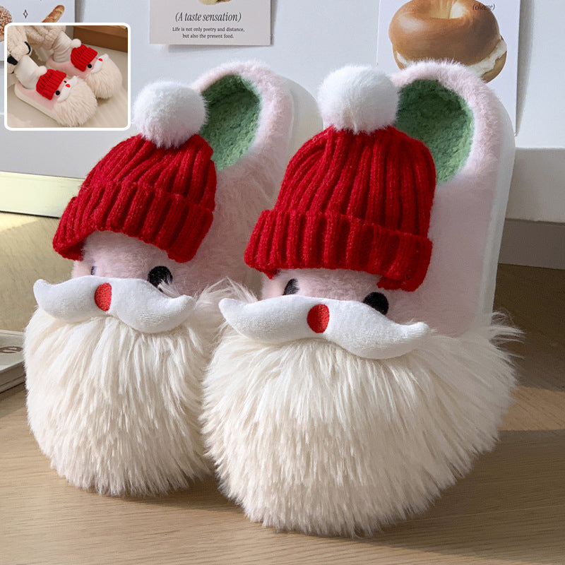 Cute Santa Claus Plush Slippers for Warm Winter Indoor Wear