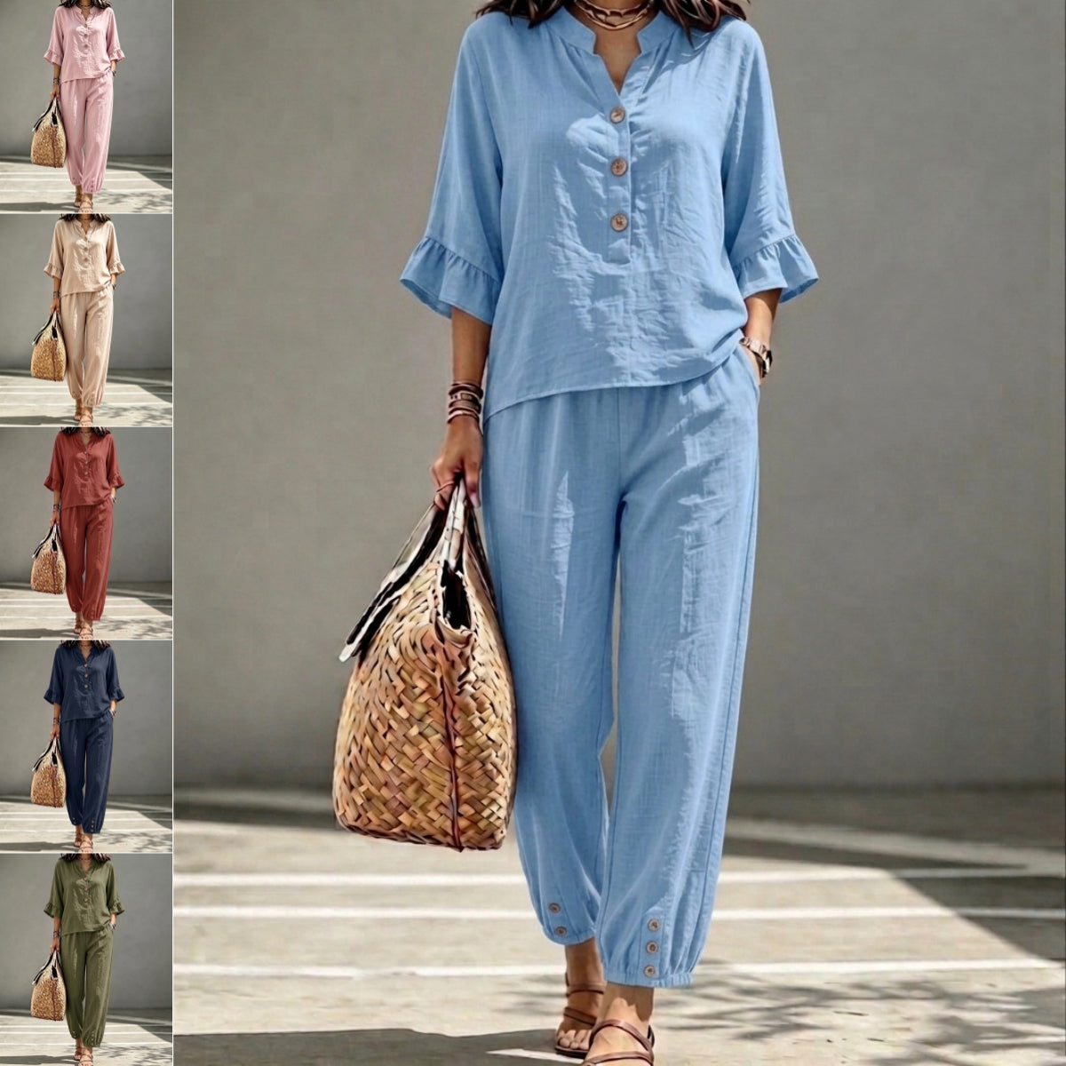Women's 2-Piece V-Neck Top and Wide Leg Trousers Co-ord Set