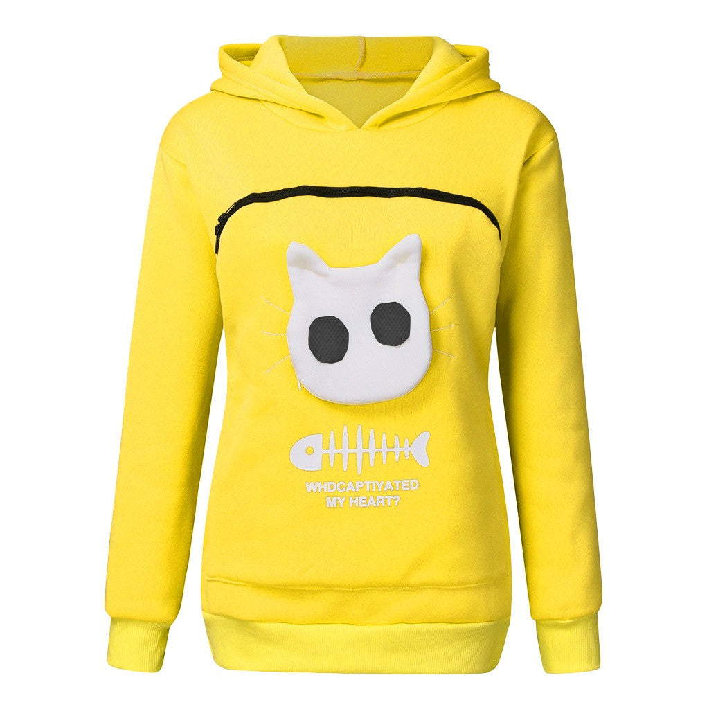 Women's Cat Pocket Hoodie Sweatshirt with Long Sleeves, Cosy Fit