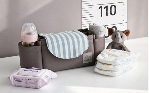 Baby Stroller Organiser Bag, Grey Bear Multi-Pocket Nappy Storage
