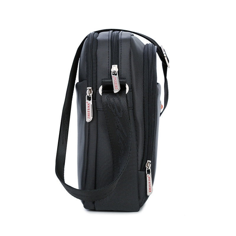 Men's Oxford Cloth Shoulder Bag, Square Messenger Handbag with Zip