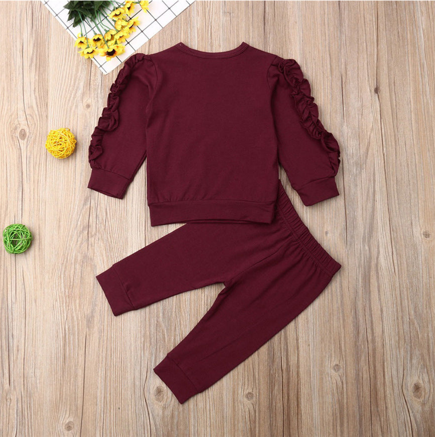 Baby Ruffle Sweatshirt and Pants Two-Piece Outfit for Autumn