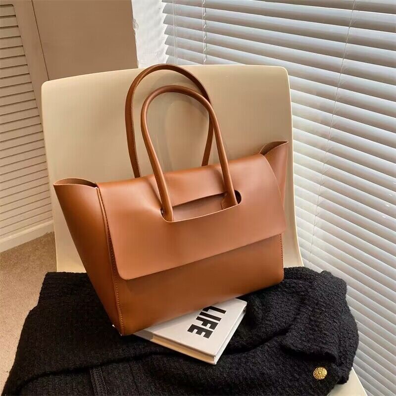 Women's Large Capacity Retro Shoulder Tote Bag, Solid Colour