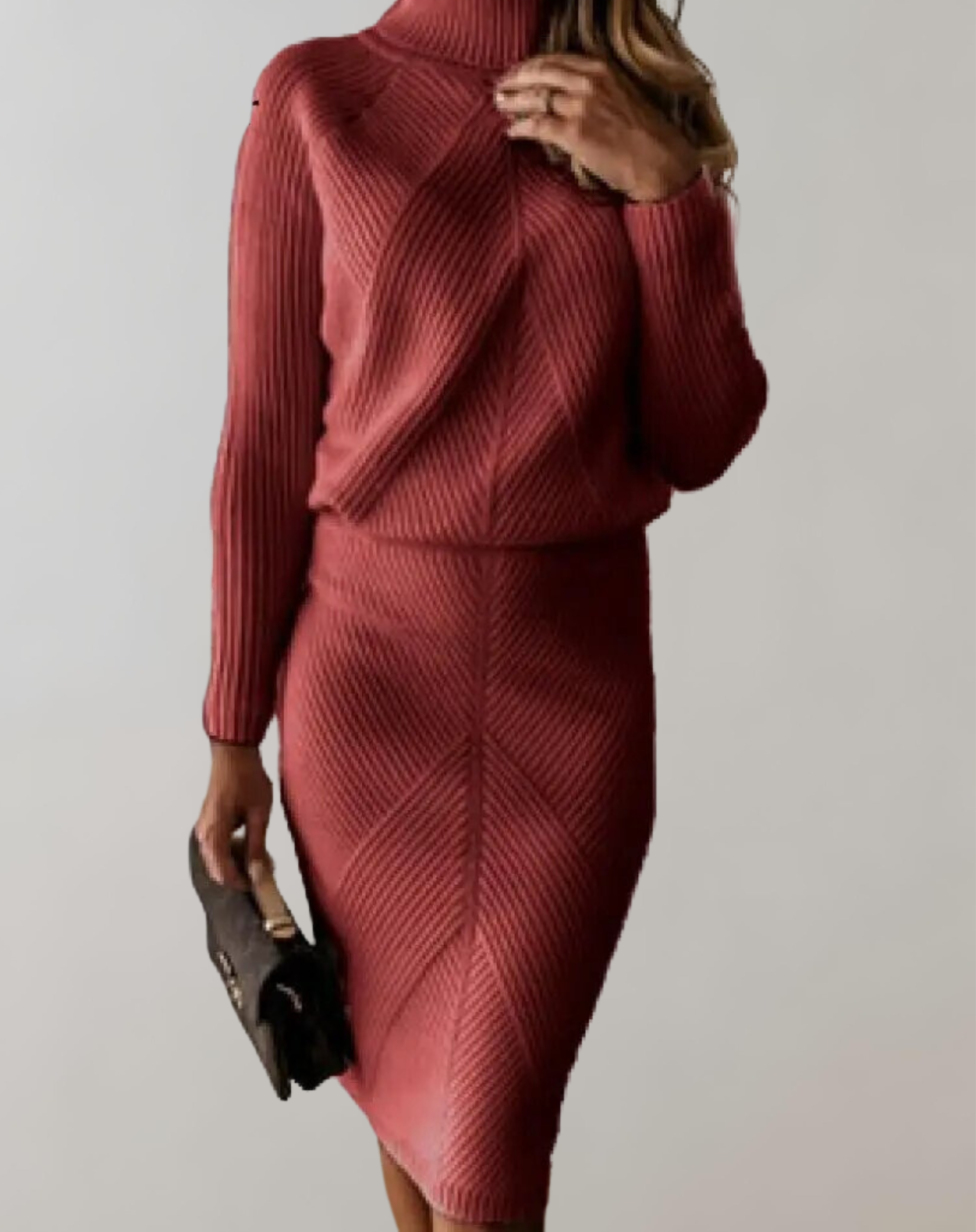 Women's Knitted Turtleneck Jumper and Slim Skirt Set