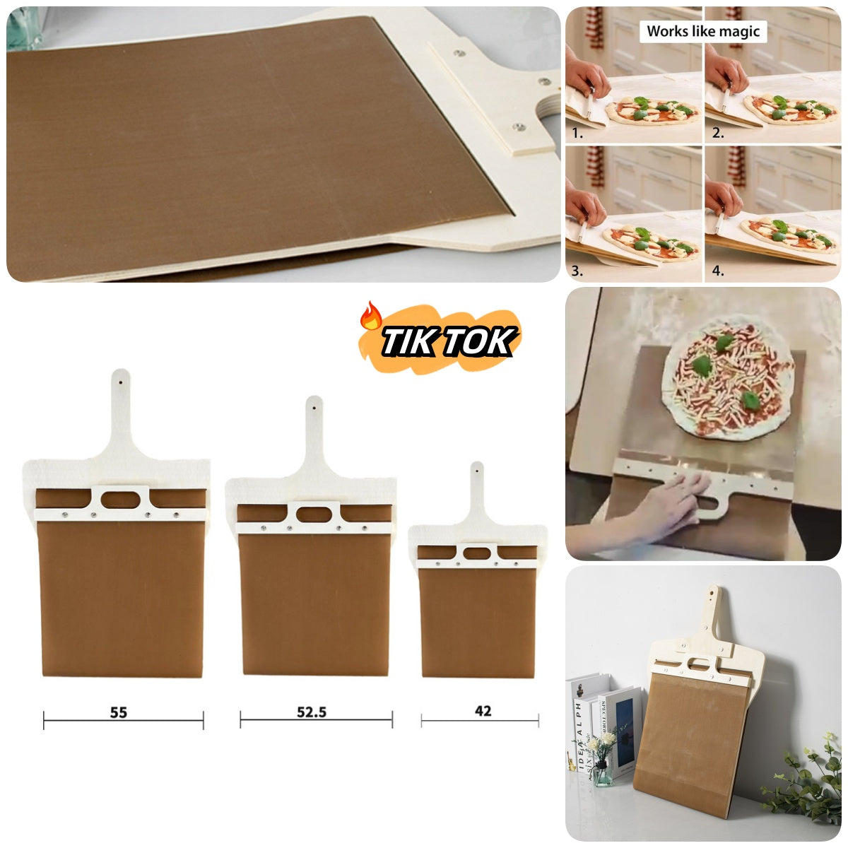 Sliding Pizza Peel With Wooden Handle, Space-Saving Storage