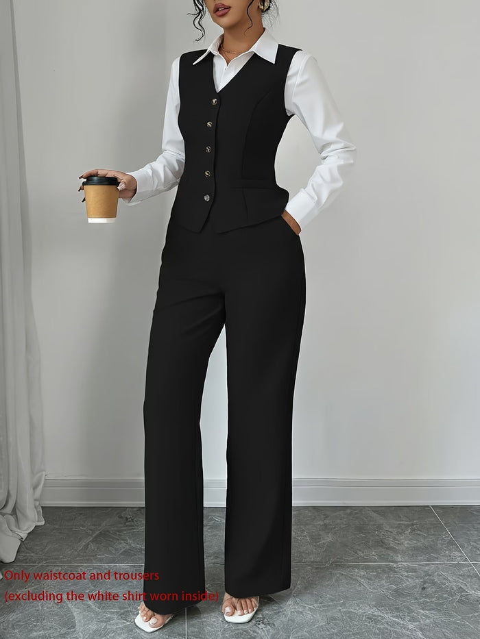 Isleen | Ensemble élégant composé d’un gilet croisé et d’un pantalon taille haute