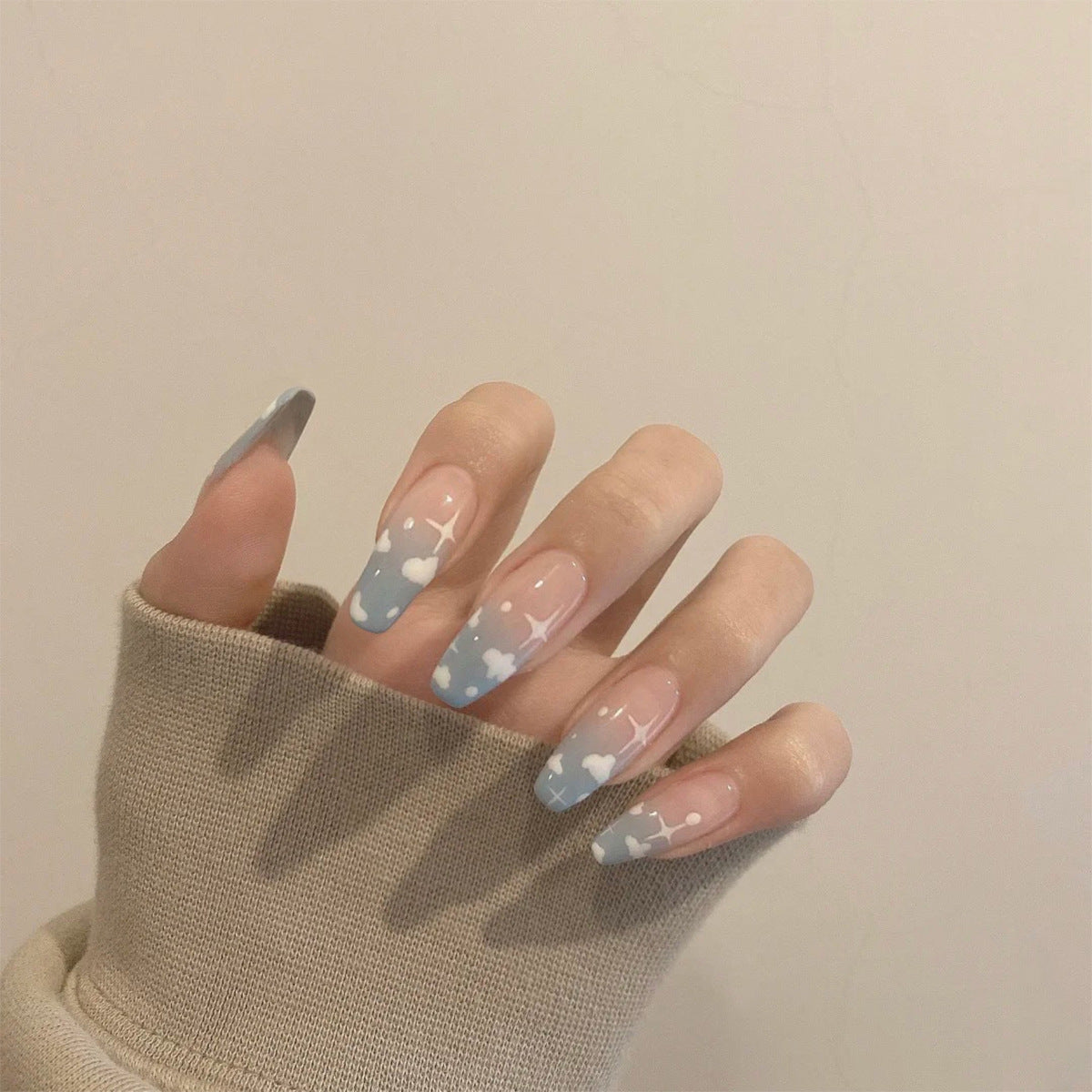 Press-On Soft False Nails, Finished Wearable Nails in Blue, Purple and Pink