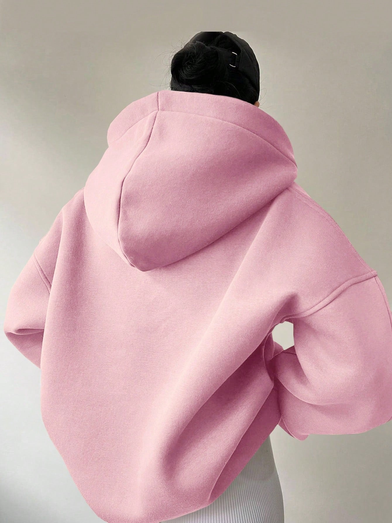 Women's Solid Colour Loose Hoodie with Long Sleeves