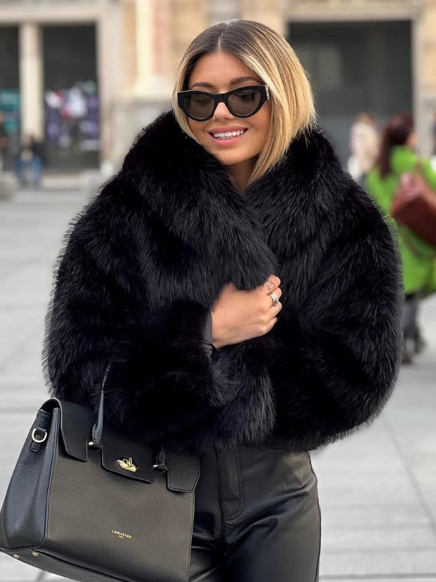 Women's Winter Plush Coat, Fluffy Thick Lapel Jacket