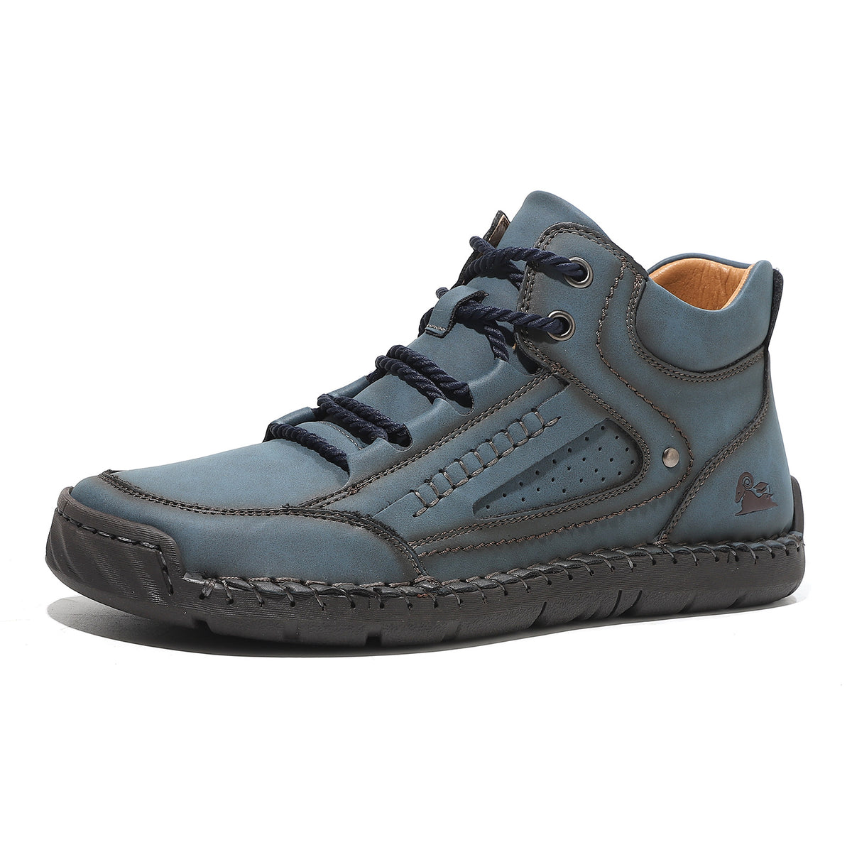 Men's Breathable Flat-Lace High-Top Shoes with Leather Lining
