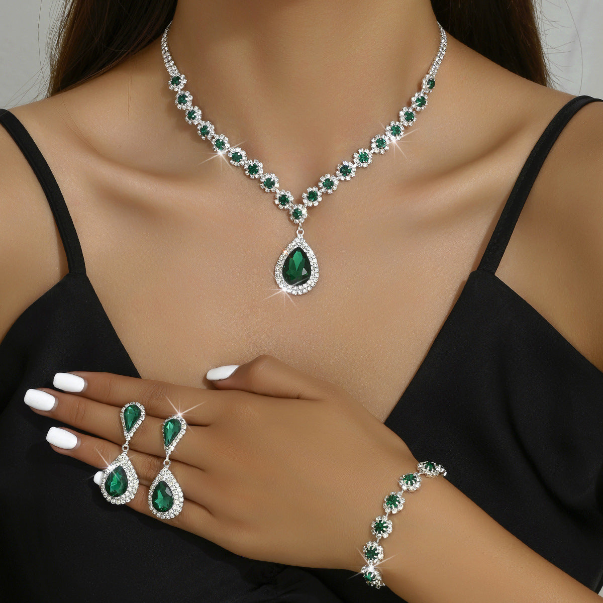 Bridal Jewellery Set With Necklace, Stud Earrings And Bracelet