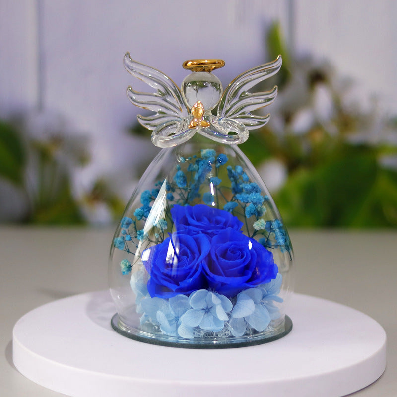 Eternal Flower Angel Gift Box with Glass Cover Dried Rose