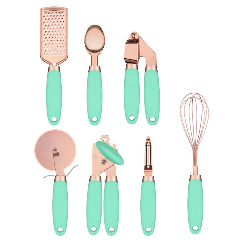 Kitchen Peeler and Utensil Set with Copper-Plated Holder