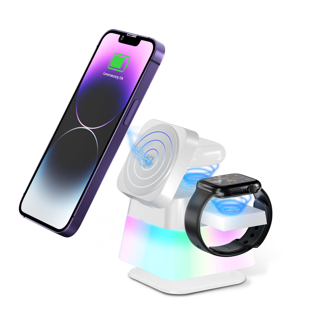 4 In 1 Magnetic Wireless Charger Stand With Rotating Colour Light