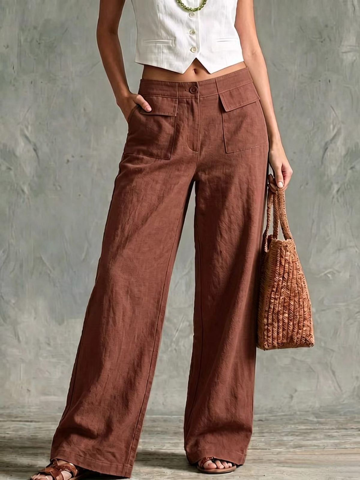 Women's Loose Fit Elastic Waist Trousers in Solid Colours